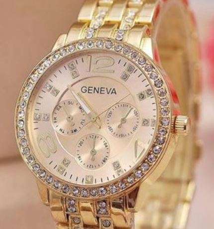 Elegant Ladies Geneva Crystal Quartz Wrist Watch in Gold or Silver