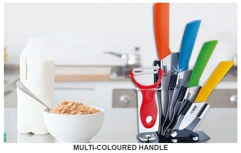 5 IN 1 Ceramic Knife Set - 3 Ceramic Knifes, 1 Ceramic Peeler & 1 Knife Stand