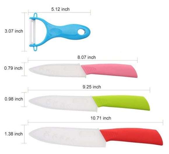 5 IN 1 Ceramic Knife Set - 3 Ceramic Knifes, 1 Ceramic Peeler & 1 Knife Stand