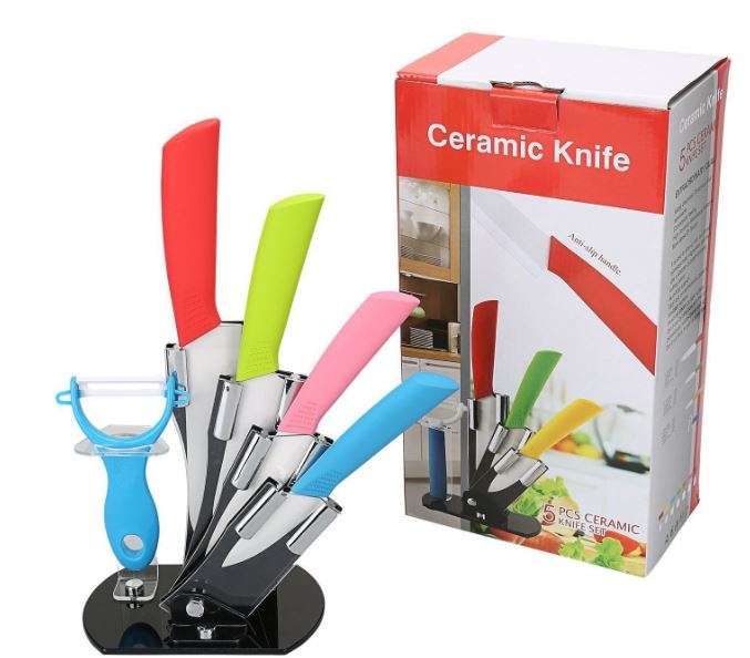 5 IN 1 Ceramic Knife Set - 3 Ceramic Knifes, 1 Ceramic Peeler & 1 Knife Stand