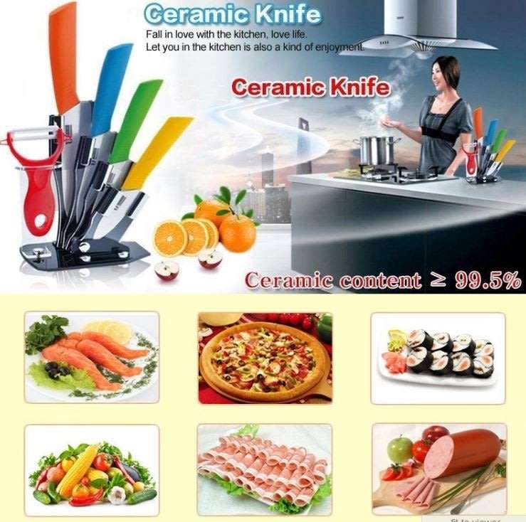 5 IN 1 Ceramic Knife Set - 3 Ceramic Knifes, 1 Ceramic Peeler & 1 Knife Stand