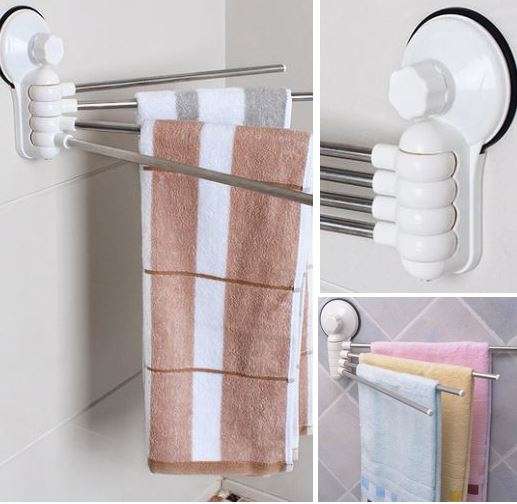 Practical Metal Towel Rack Hanger With 4 Rotatable Bars - Easy to Install, No Nails or Drilling