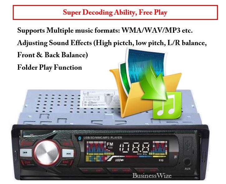 LED Bluetooth MP3 Car Radio & Remote - Supports USB, SD Card, Hands-free Calls, AUX, 5V Charging...