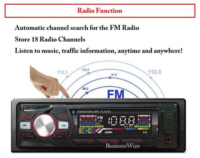 LED Bluetooth MP3 Car Radio & Remote - Supports USB, SD Card, Hands-free Calls, AUX, 5V Charging...