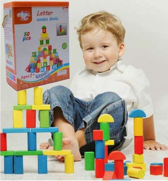 50 Piece Letter Wooden Blocks Play Set Perfect for sensory development and educational play