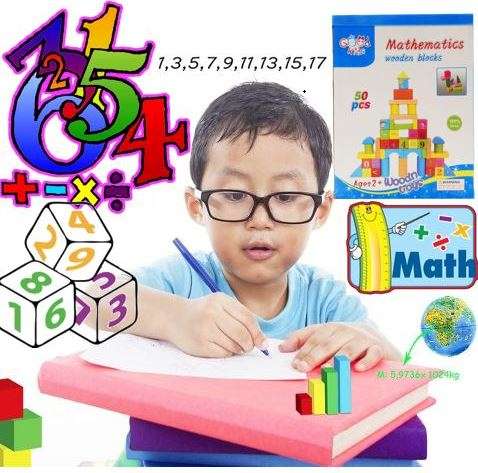50 Piece Mathematics Wooden Learning Blocks Play Set for Kids