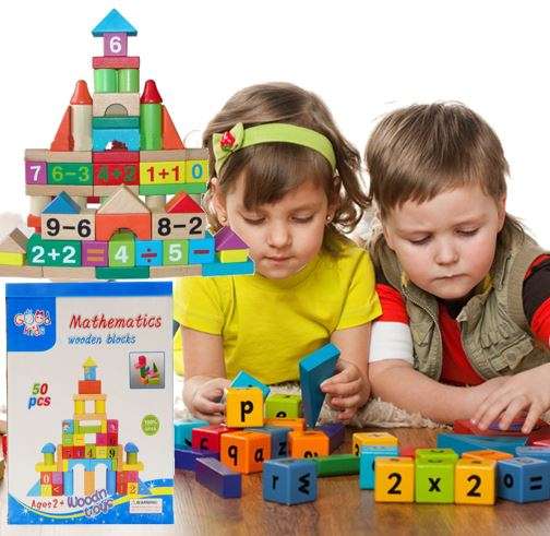 50 Piece Mathematics Wooden Learning Blocks Play Set for Kids