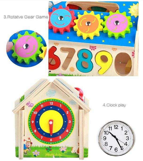 Multi-Functional Intelligent Wooden House Blocks Play Set for Kids - Shapes, Number, Colours...