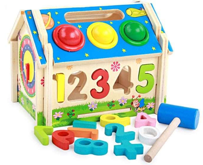 Multi-Functional Intelligent Wooden House Blocks Play Set for Kids - Shapes, Number, Colours...