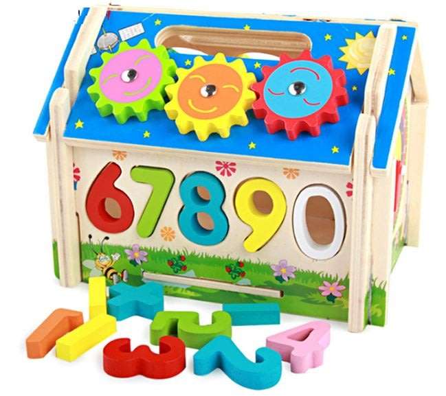 Multi-Functional Intelligent Wooden House Blocks Play Set for Kids - Shapes, Number, Colours...