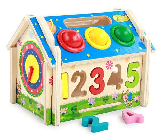 Multi-Functional Intelligent Wooden House Blocks Play Set for Kids - Shapes, Number, Colours...