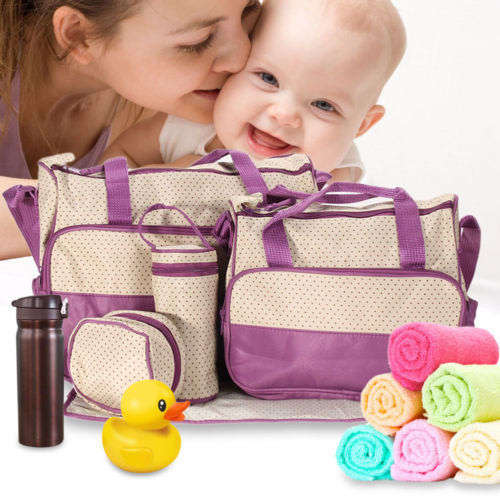 5 in 1 Baby Bag Set Made of Waterproof Microfiber Material - Lots of Space For All Your Baby's Needs