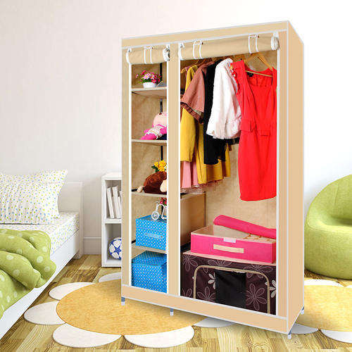 Double Portable & Foldable Canvas Wardrobe With Shelves - Great Storage Unit for Any Place