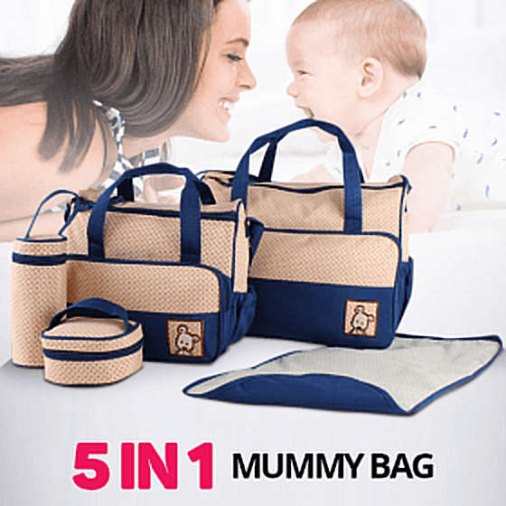 5 in 1 Baby Bag Set Made of Waterproof Microfiber Material - Lots of Space For All Your Baby's Needs