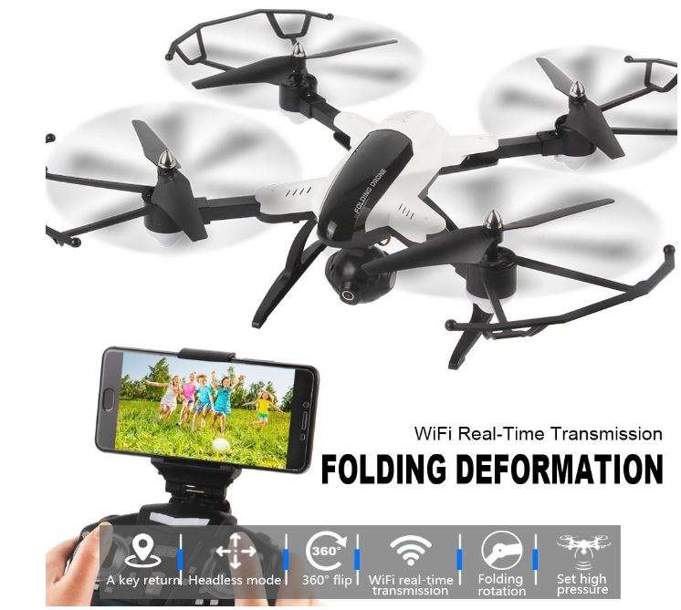 RC Foldable Camera Drone, FPV, 6-Axis, 2.4G, 4CH, Wi-Fi, USB, LED Lights, Real Aerial