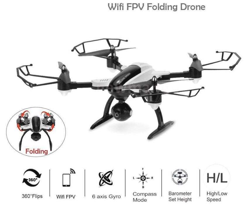 RC Foldable Camera Drone, FPV, 6-Axis, 2.4G, 4CH, Wi-Fi, USB, LED Lights, Real Aerial