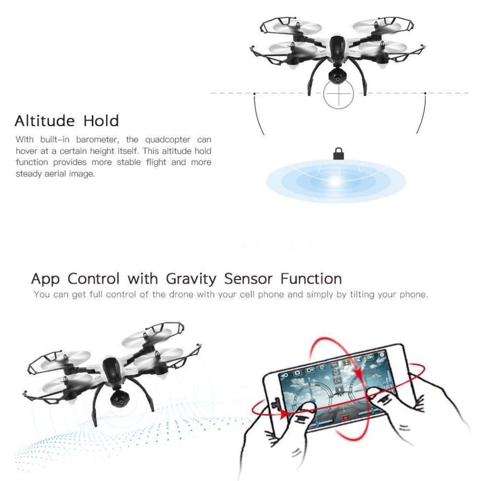 RC Foldable Camera Drone, FPV, 6-Axis, 2.4G, 4CH, Wi-Fi, USB, LED Lights, Real Aerial