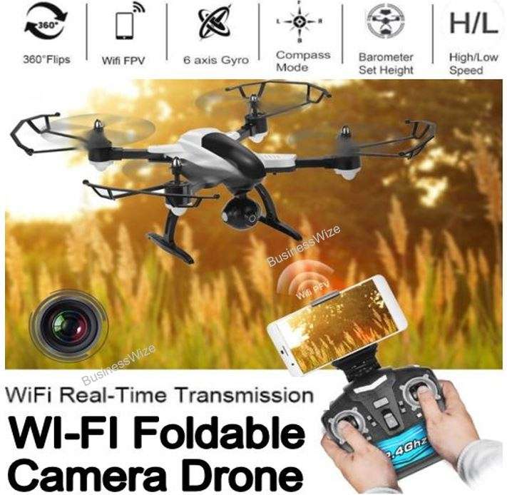 RC Foldable Camera Drone, FPV, 6-Axis, 2.4G, 4CH, Wi-Fi, USB, LED Lights, Real Aerial