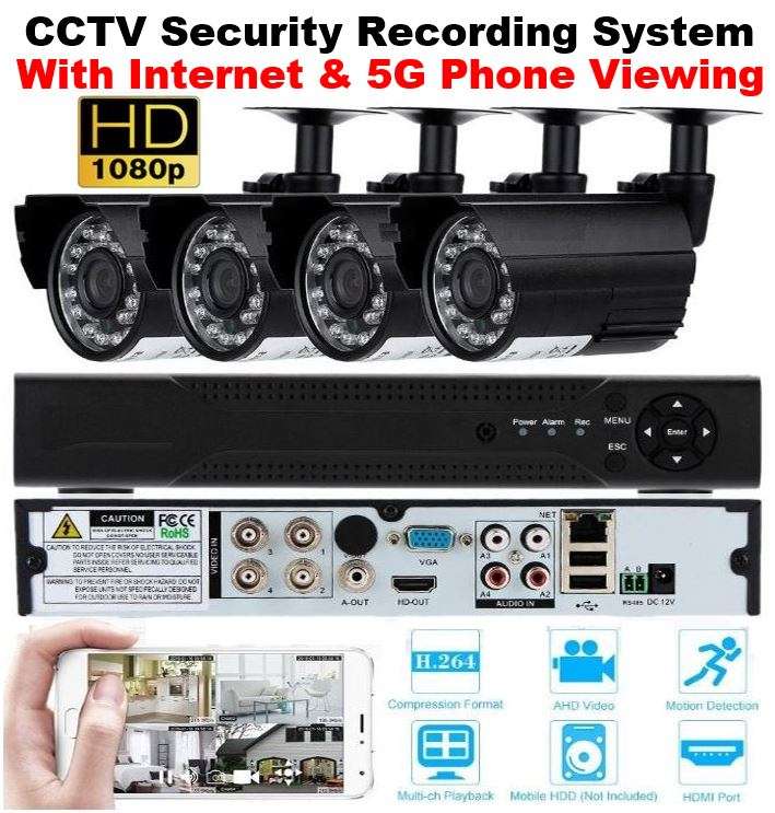 4 Channel CCTV Security Kit With Internet & 5G Phone Viewing, Day & Night Surveillance...