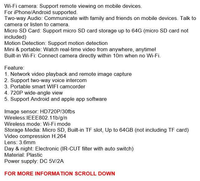 WI-FI Wireless Two-Way Intercom Camera With Motion Detection & Alarm, Support SD Card etc.