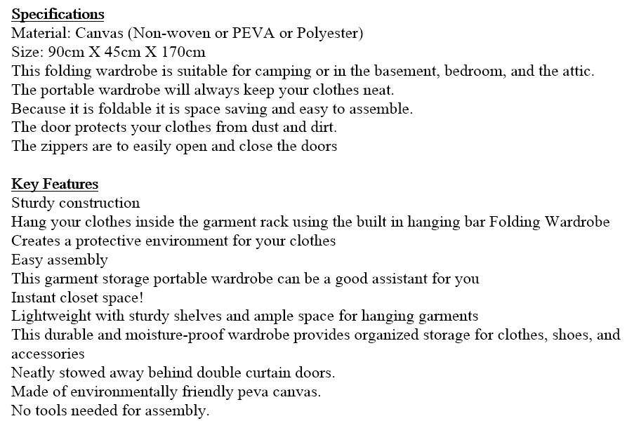 Double Portable & Foldable Canvas Wardrobe - Great Storage Unit for Anything or Any Place