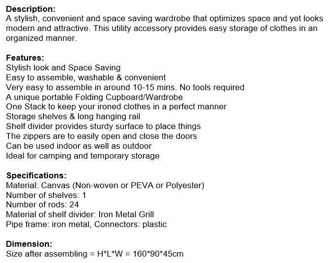 Double Portable & Foldable Canvas Wardrobe - Great Storage Unit for Anything or Any Place