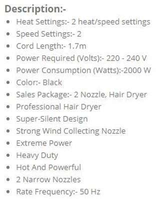 2000W Professional Hair Dryer - Heavy Duty With Extreme Power, 2 Heat Settings & Super Silent Design