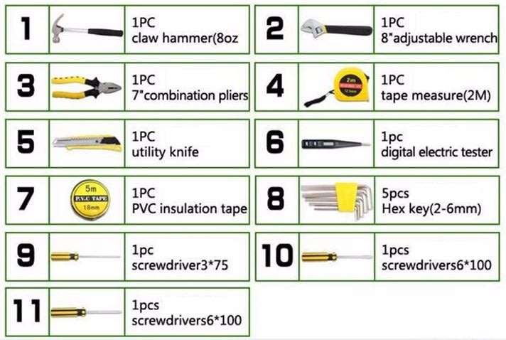 16 Piece High Quality Carbon Steel Combination Tool Set - Compact in a Case