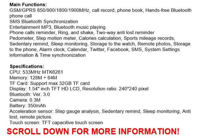 Professional Smart Watch - Support SIM CARD, Bluetooth, Sleep Monitor, SD Card, Pedometer etc.