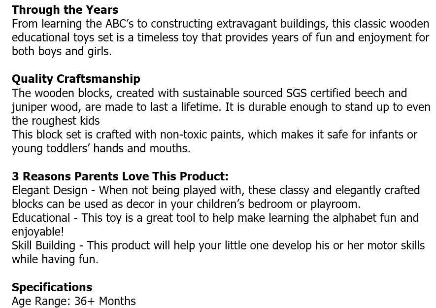 50 Piece Letter Wooden Blocks Play Set Perfect for sensory development and educational play