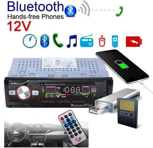 LED Bluetooth MP3 Car Radio & Remote - Supports USB, SD Card, Hands-free Calls, AUX, 5V Charging...