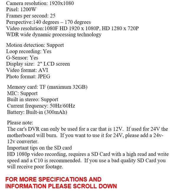 170 Degree Wide Angle Rear View Mirror Camera, Support SD Card, Motion Detection, Loop Recording ...