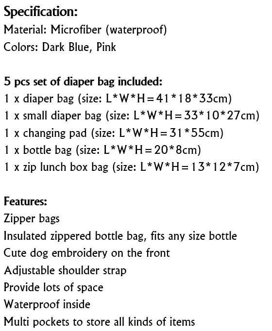 5 in 1 Baby Bag Set Made of Waterproof Microfiber Material - Lots of Space For All Your Baby's Needs