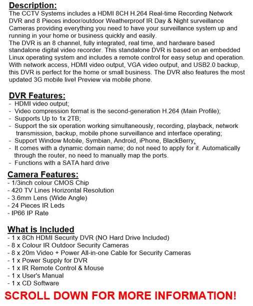 8 Channel CCTV Security Kit With Network Access, Real Time Recording, Day & Night Surveilance....