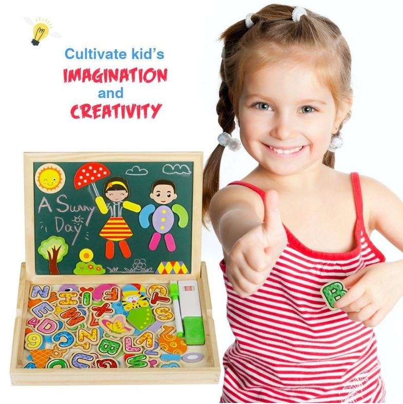 Alphabet Letter & Animal Magnetic Whiteboard & Chalkboard Set In a Wooden Box