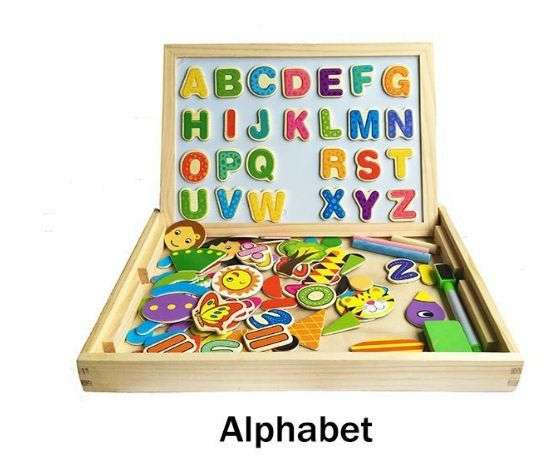 Alphabet Letter & Animal Magnetic Whiteboard & Chalkboard Set In a Wooden Box