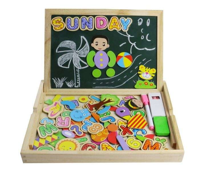 Alphabet Letter & Animal Magnetic Whiteboard & Chalkboard Set In a Wooden Box