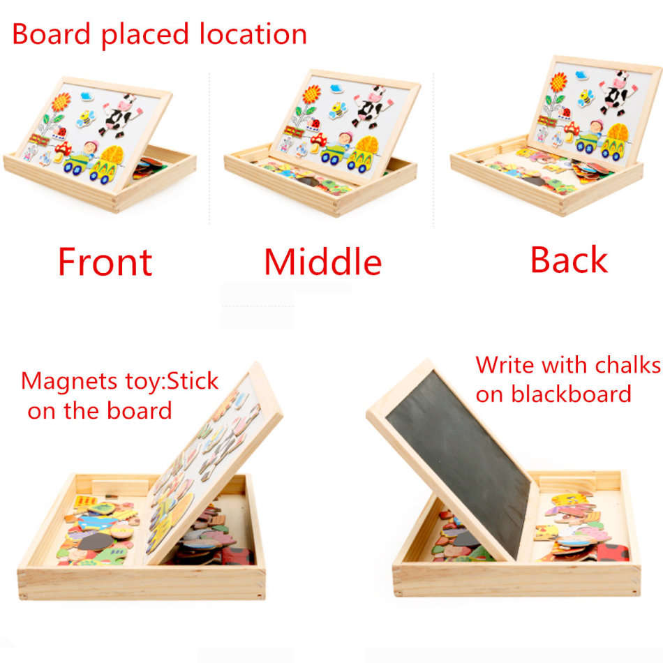 Alphabet Letter & Animal Magnetic Whiteboard & Chalkboard Set In a Wooden Box