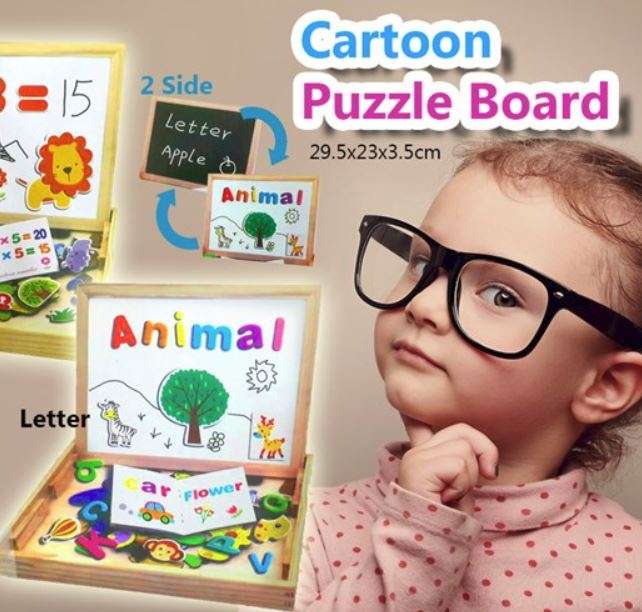 Alphabet Letter & Animal Magnetic Whiteboard & Chalkboard Set In a Wooden Box