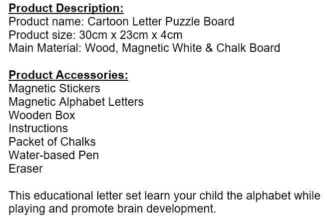 Alphabet Letter & Animal Magnetic Whiteboard & Chalkboard Set In a Wooden Box