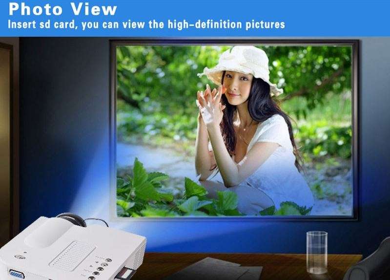 HD 1080P Multimedia Projector & Home Theater Cinema & Remote - AV, TV, VGA, HDMI, USB, SD, WTC