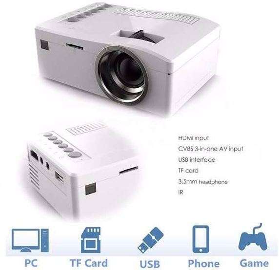 HD 1080P Multimedia Projector & Home Theater Cinema & Remote - AV, TV, VGA, HDMI, USB, SD, WTC