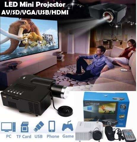 HD 1080P Multimedia Projector & Home Theater Cinema & Remote - AV, TV, VGA, HDMI, USB, SD, WTC