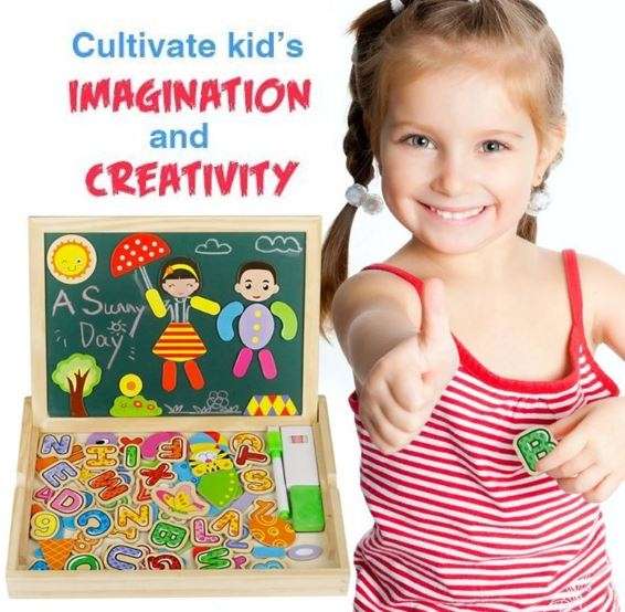 Alphabet Letter & Animal Magnetic Whiteboard & Chalkboard Set In a Wooden Box