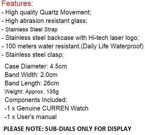 Elegant CURREN Military Mens Quartz Wrist Watch With Stainless Steel Strap - Black and Gold