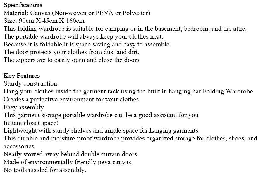 Double Portable & Foldable Canvas Wardrobe - Great Storage Unit for Anything or Any Place