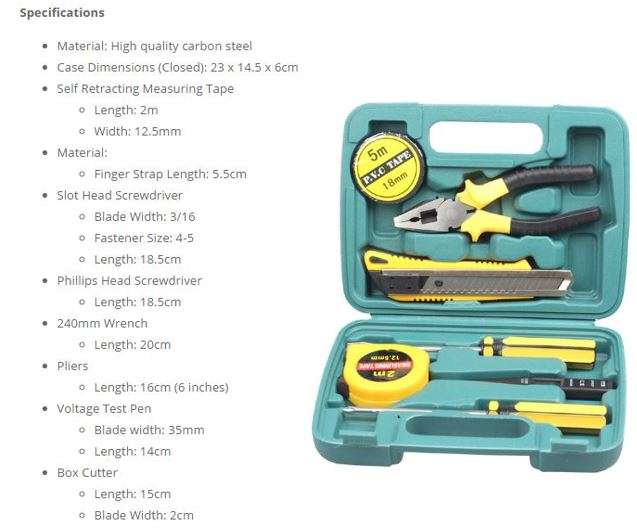 8 Piece Quality Carbon Combination Tool Set, Handy and Ready in a Carry Case