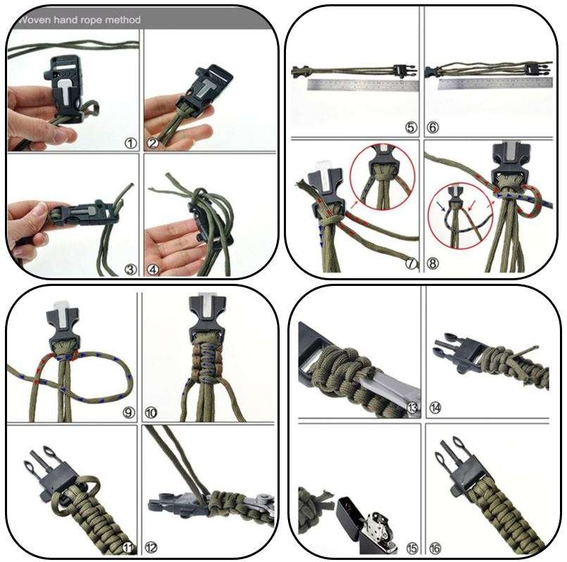 Outdoor Survival Wrist Watch with Compass, Whistle, Flint, Fire Starter Thermometer & Para cord Rope