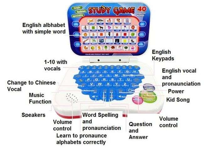 Foldable Educational Learning Laptop for Children Comes With Mouse, Music and Lights