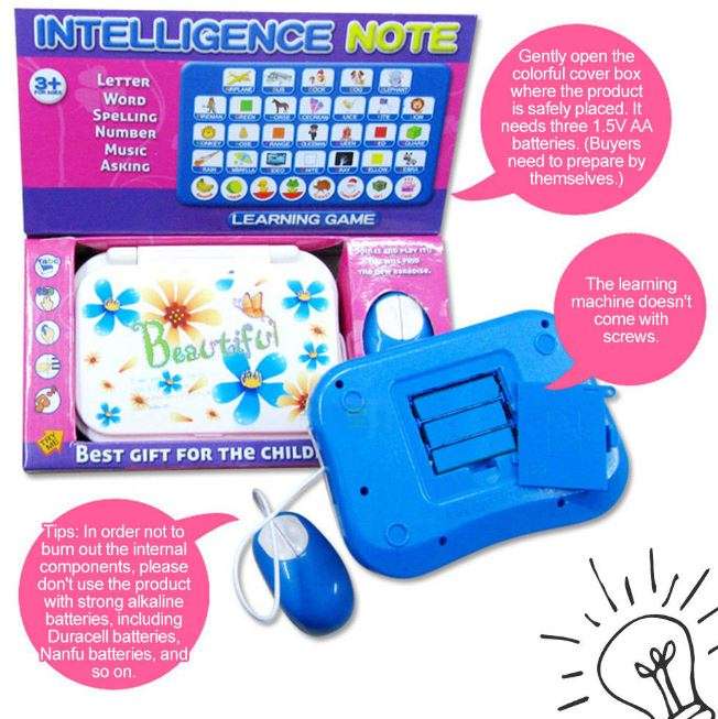 Foldable Educational Learning Laptop for Children Comes With Mouse, Music and Lights